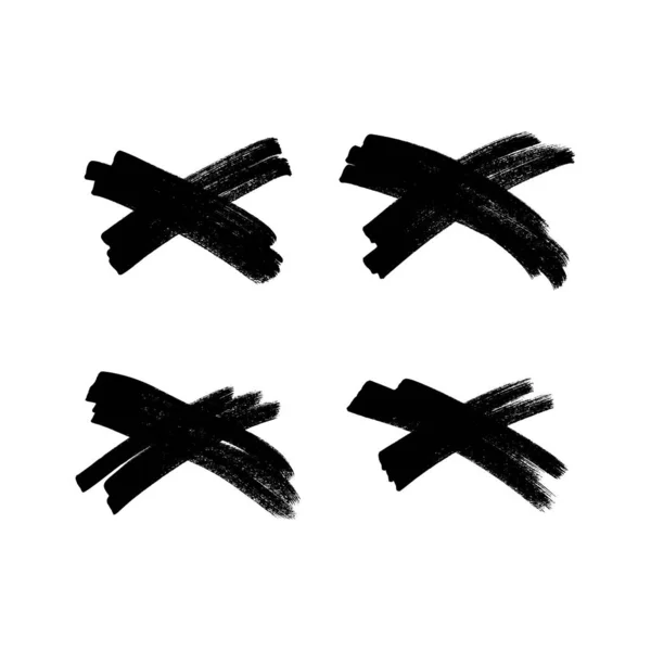 手绘画笔交叉符号 一组黑色素描在白色背景上交叉符号 矢量说明 — 图库矢量图片
