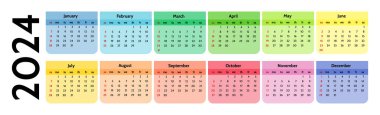 Horizontal calendar for 2024 isolated on a white background. Sunday to Monday, business template. Vector illustration