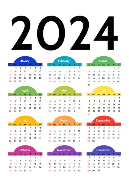 Календар 2024 Ізольовано Білому Тлі Неділя Понеділок Бізнес Шаблон Векторні — стоковий вектор