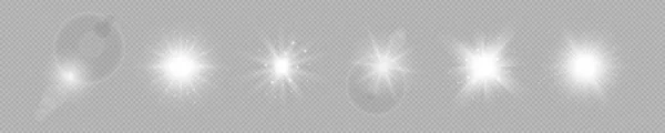 Ljuseffekt Linsbloss Set Med Sex Vita Glödande Ljus Starburst Effekter — Stock vektor