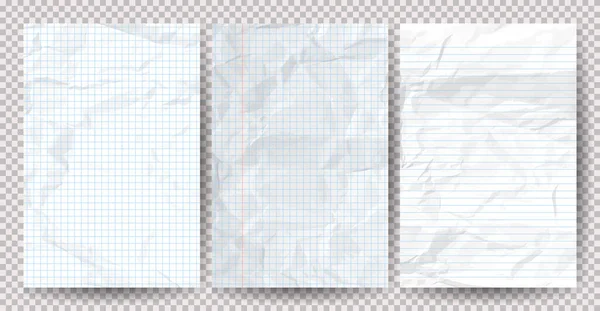 Set Aus Weißen Sauberen Zerknüllten Papieren Auf Transparentem Hintergrund Zerknüllte — Stockvektor