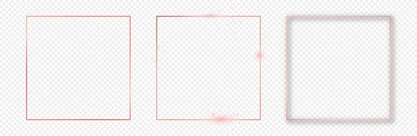 Set Three Rose Gold Glowing Square Frames Isolated Transparent Background — Stock Vector