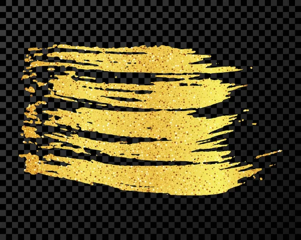 Pincel Dourado Mancha Tinta Desenhada Mão Isolada Fundo Transparente Escuro — Vetor de Stock