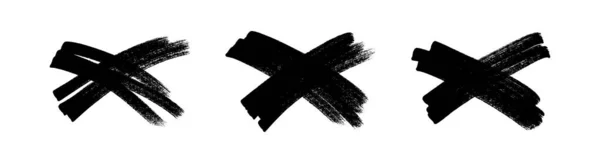 Handgetekende Borstel Kruis Symbool Inzet Van Zwarte Schets Kruis Symbolen — Stockvector