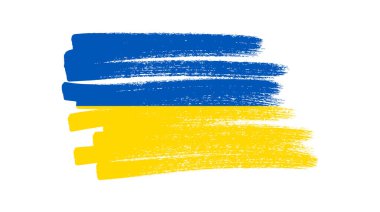 Grunge tarzında Ukrayna ulusal bayrağı. Ukrayna 'nın fırça darbesi bayrağıyla boyanmış. Vektör illüstrasyonu
