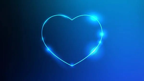 Неоновая Рамка Форме Сердца Сияющими Эффектами Темно Синем Фоне Пустой — стоковый вектор