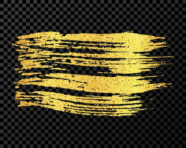 Gold Brush Stroke Hand Drawn Ink Spot Isolated Dark Transparent — Stock Vector