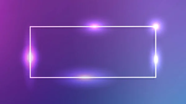Neon Rechthoekig Frame Met Stralende Effecten Donkerblauwe Achtergrond Lege Gloeiende — Stockvector