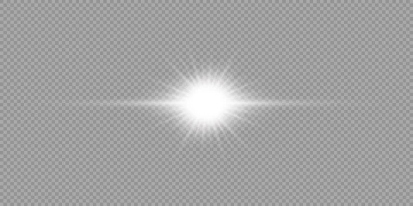 Lens Fişeklerinin Işık Etkisi Gri Şeffaf Arkaplanda Parıldayan Beyaz Yatay — Stok Vektör