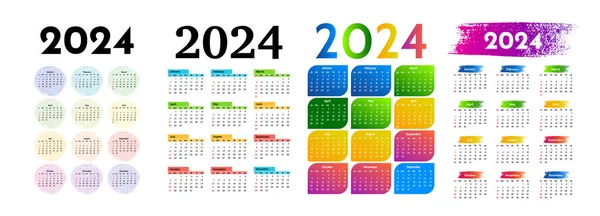 Set Four Vertical Calendars 2024 Isolated White Background Sunday Monday — Vector de stock