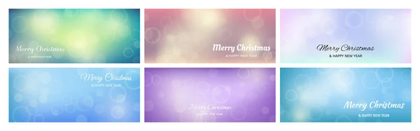 Set Christmas Cards Featuring Blurred Bokeh Light Effect Blue Background — Stock Vector