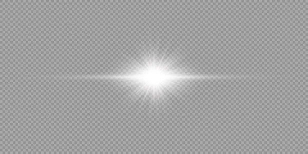 Lens Fişeklerinin Işık Etkisi Gri Şeffaf Arkaplanda Parıldayan Beyaz Yatay — Stok Vektör