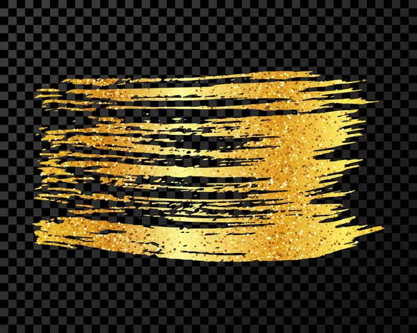 Pennellata Oro Macchia Inchiostro Disegnata Mano Isolata Sfondo Trasparente Scuro — Vettoriale Stock