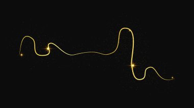 Altın parıldayan konfeti dalgası ve yıldız tozu. Koyu arkaplanda altın sihirli parıltılar. Vektör illüstrasyonu