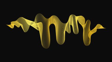 Karanlık arka planda lüks altın dalgaları olan soyut bir fon. Modern teknoloji arka planı, dalga tasarımı. Vektör illüstrasyonu