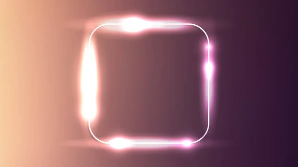 茶色の背景に輝く効果を持つネオン丸みを帯びた正方形のフレーム 空の光るテクノの背景 ベクターイラスト — ストックベクタ
