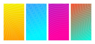 Çizgileri olan bir dizi modern gradyan arka plan. Başlık pankartı. Parlak geometrik soyut sunum arkaplanları. Vektör illüstrasyonu