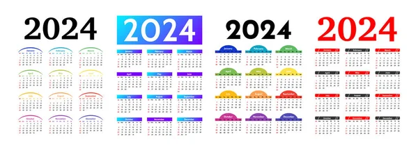 Set Four Vertical Calendars 2024 Isolated White Background Sunday Monday — 图库矢量图片