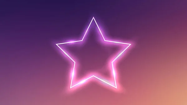 Marco Neón Forma Estrella Con Efectos Brillantes Sobre Fondo Púrpura — Archivo Imágenes Vectoriales