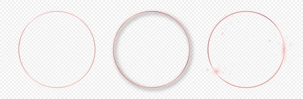 Set Three Rose Gold Glowing Circle Frames Isolated Transparent Background — Stock Vector