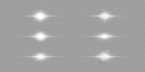 Lichteffekt Von Linsenraketen Set Aus Sechs Weißen Horizontalen Leuchtenden Licht — Stockvektor