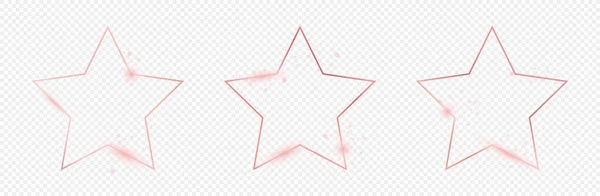 Sada Tří Růžových Zlatě Zářících Obrysů Hvězd Izolovaných Průhledném Pozadí — Stockový vektor