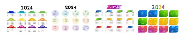 Set Quattro Calendari 2024 Isolati Sfondo Bianco Domenica Lunedì Modello — Vettoriale Stock