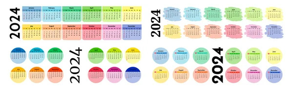 Conjunto Cuatro Calendarios Horizontales Para 2024 Aislados Sobre Fondo Blanco — Vector de stock