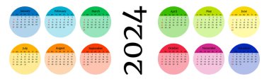Horizontal calendar for 2024 isolated on a white background. Sunday to Monday, business template. Vector illustration