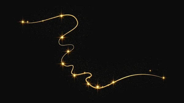 Gold Glittering Confetti Wave Stardust Golden Magical Sparkles Dark Background — Stock Vector