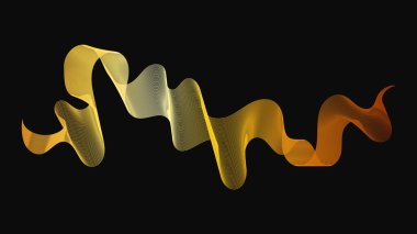 Karanlık arka planda lüks altın dalgaları olan soyut bir fon. Modern teknoloji arka planı, dalga tasarımı. Vektör illüstrasyonu