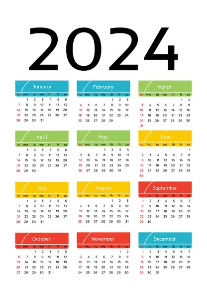 Kalender För 2024 Isolerad Vit Bakgrund Söndag Till Måndag Affärsmallen — Stock vektor