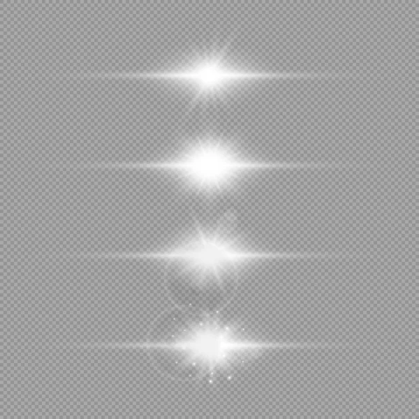 Lichteffekt Von Linsenraketen Set Aus Vier Weißen Horizontalen Leuchtenden Licht — Stockvektor