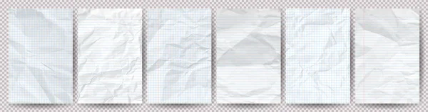 Gran Juego Papeles Blancos Limpios Arrugados Sobre Fondo Transparente Cuaderno — Archivo Imágenes Vectoriales