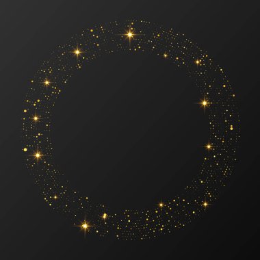 Soyut altın parlayan yarım tonlu noktalı arkaplan. Daire şeklinde altın parıltı deseni. Yarım ton noktalarını çember yapın. Vektör illüstrasyonu