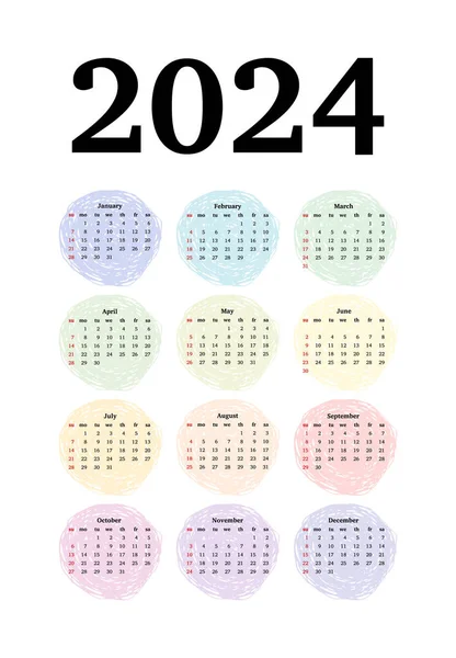 Calendar 2024 Isolated White Background Sunday Monday Business Template Vector — Vettoriale Stock