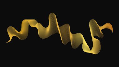 Karanlık arka planda lüks altın dalgaları olan soyut bir fon. Modern teknoloji arka planı, dalga tasarımı. Vektör illüstrasyonu