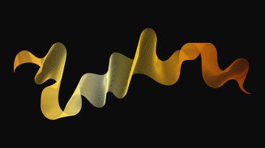 Karanlık arka planda lüks altın dalgaları olan soyut bir fon. Modern teknoloji arka planı, dalga tasarımı. Vektör illüstrasyonu