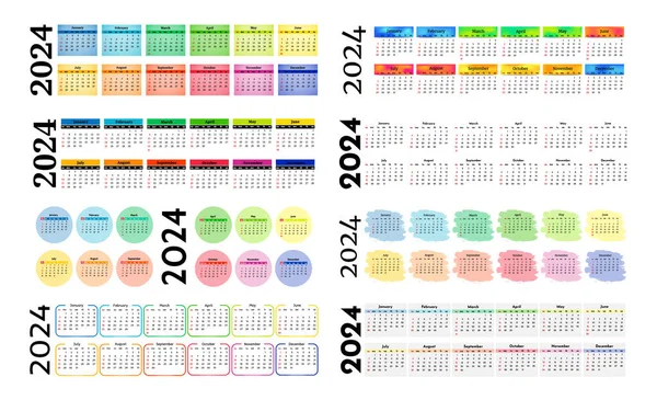 Set Van Acht Horizontale Kalenders Voor 2024 Geïsoleerd Een Witte — Stockvector