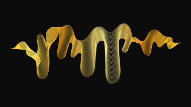 Karanlık arka planda lüks altın dalgaları olan soyut bir fon. Modern teknoloji arka planı, dalga tasarımı. Vektör illüstrasyonu