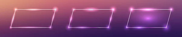 一组具有闪光效果的霓虹灯框一组在紫色背景上具有闪光效果的霓虹灯矩形框 空的发光的技术背景 矢量说明 — 图库矢量图片