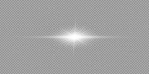 Ljuseffekt Linsbloss Vit Horisontell Glödande Ljus Starburst Effekt Med Gnistrar — Stock vektor