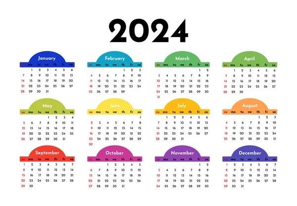 Calendar 2024 Isolated White Background Sunday Monday Business Template Vector — Vetor de Stock