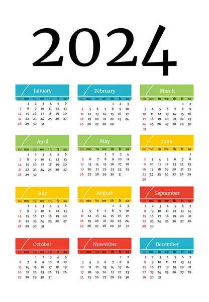 Календар 2024 Ізольовано Білому Тлі Неділя Понеділок Бізнес Шаблон Векторні — стоковий вектор