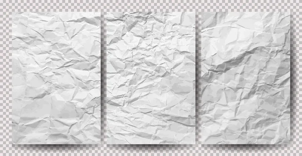 Conjunto Papeles Blancos Limpios Arrugados Sobre Fondo Transparente Hojas Papel — Vector de stock