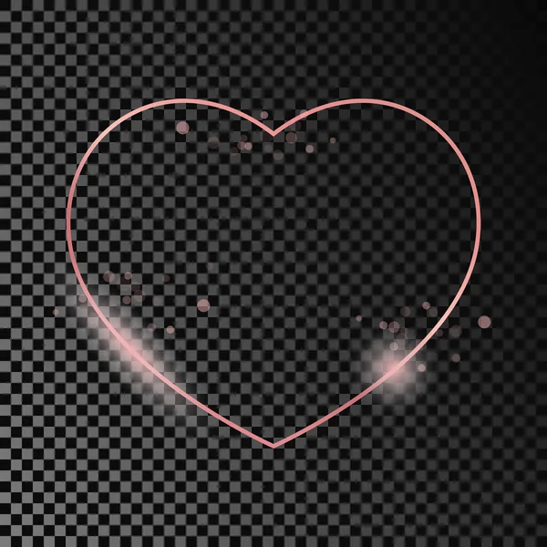 Ροζ Χρυσό Λαμπερό Πλαίσιο Σχήμα Καρδιάς Απομονώνονται Σκούρο Διαφανές Φόντο — Διανυσματικό Αρχείο