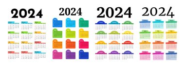 2024 için dört dikey takvim seti beyaz bir arkaplanda izole edildi. Pazardan pazartesiye, iş planı. Vektör illüstrasyonu