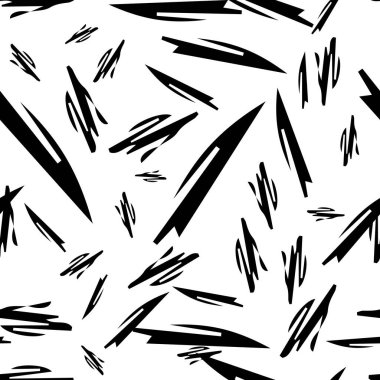 Beyaz arka planda soyut şekillerde siyah kalem fırça darbeleriyle kusursuz desen. Vektör illüstrasyonu