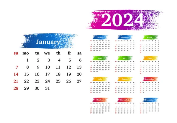 Calendar 2024 Isolated White Background Sunday Monday Business Template Vector — 스톡 벡터