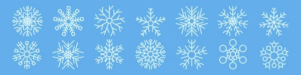Snowflakes Winter Collection Set Sixteen White Snowflakes Line Style Blue — Stock Vector
